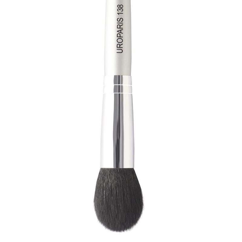 UROPARIS 138 Blusher Brush For Face Makeup  Makeup Tool with Wooden Handle  Quick and Even Coverage  Natural Hair Brass Accents  Silver 1 piece - Image 3