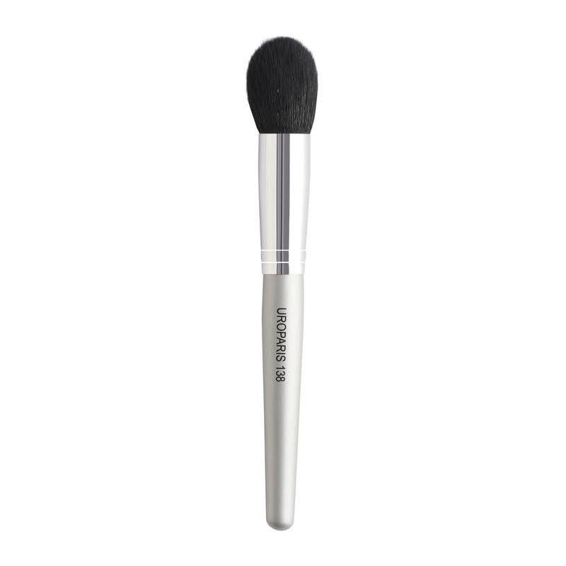 UROPARIS 138 Blusher Brush For Face Makeup  Makeup Tool with Wooden Handle  Quick and Even Coverage  Natural Hair Brass Accents  Silver 1 piece - Image 1