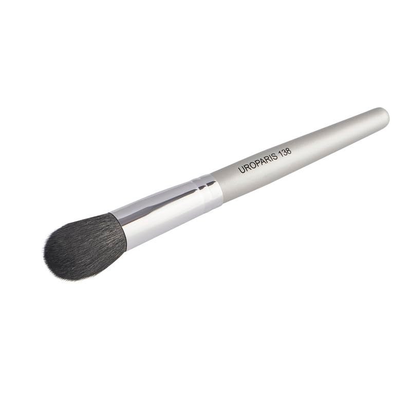 UROPARIS 138 Blusher Brush For Face Makeup  Makeup Tool with Wooden Handle  Quick and Even Coverage  Natural Hair Brass Accents  Silver 1 piece - Image 2