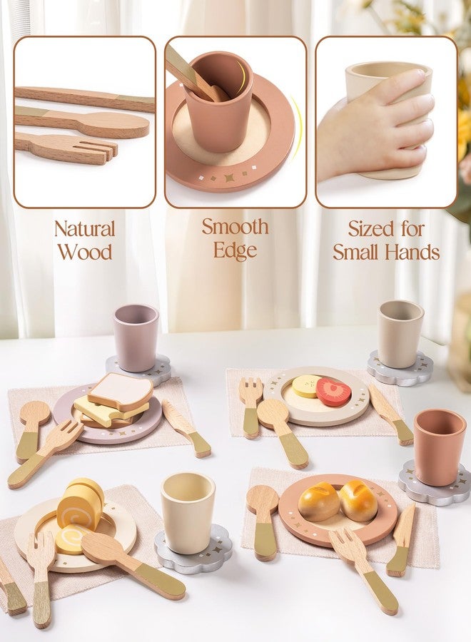 ROBOTIME Play Kitchen Dishes Set, 29PCS Wooden Toddler Plates and Dishes for Boys Girls Gifts - Image 3