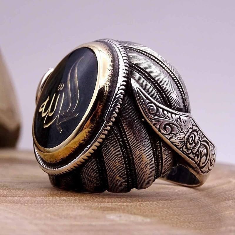 RUVEE خواتم معدنية مطلية دينية بتصميم إسلامي وتركي من الفولاذ المقاوم للصدأ للرجال والأولاد - Image 2