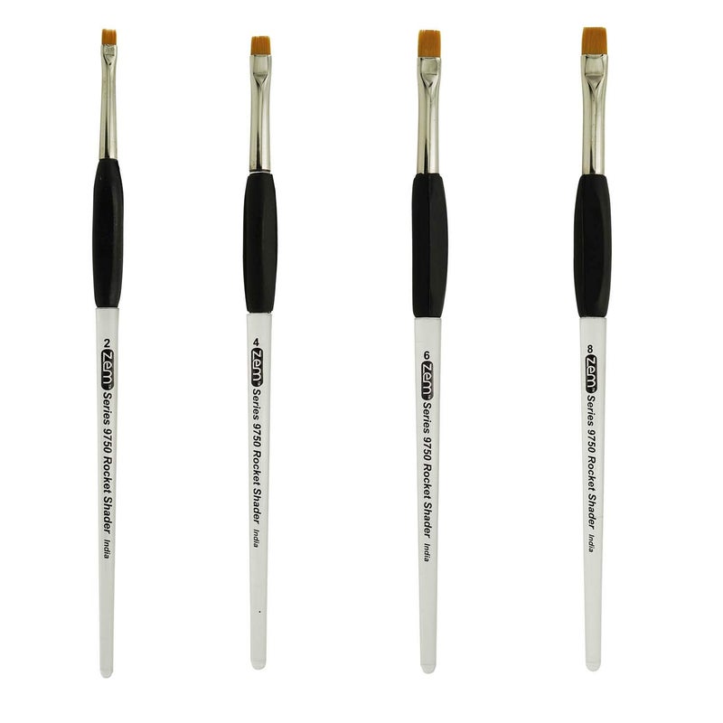 ZEM Brush Rocket Gel Grip Ergonomic Handle Short Shader  Bright Artist Paint Brush Set Sizes 2468