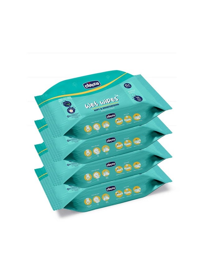 Chicco Soft Cleansing Wet Baby Wipes, Ideal For Nappy, Face And Hand, Dermatologically Tested, Paraben Free, Sticker Pack Of 4 (72 Sheets Per Pack) 288 Pcs  - Image 2