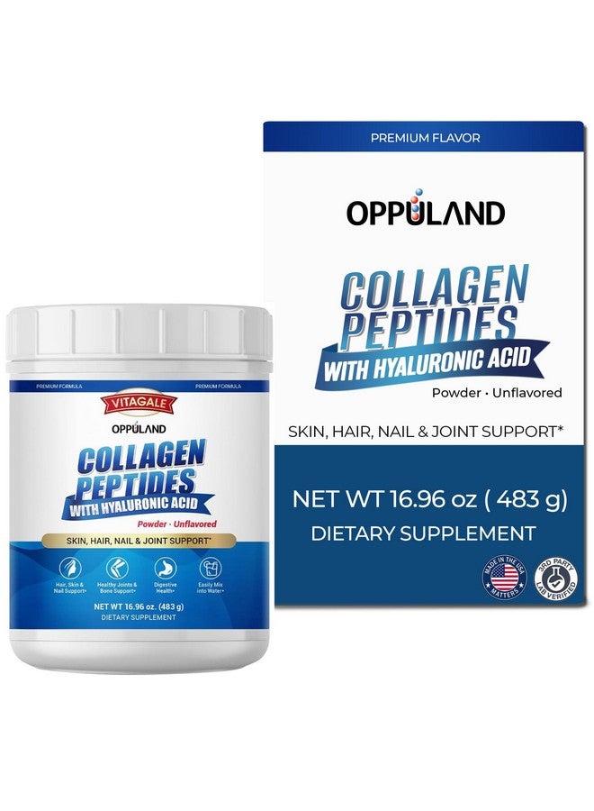 oppuland - Collagen Peptides Powder with Hyaluronic Acid - Hydrolyzed Protein for Men & Women - Unflavored Collagen Supplement - Clean & Simple Ingredients - Skin Hair Nail & Joint Support - 483 g - Image 1