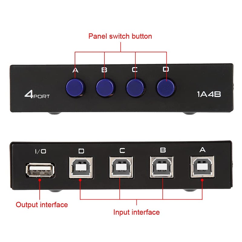 USB 2.0 Manual 2/4 Port Peripheral Sharing Switch Box for PC Printer Scanner, Compatible Device Hub - Image 3