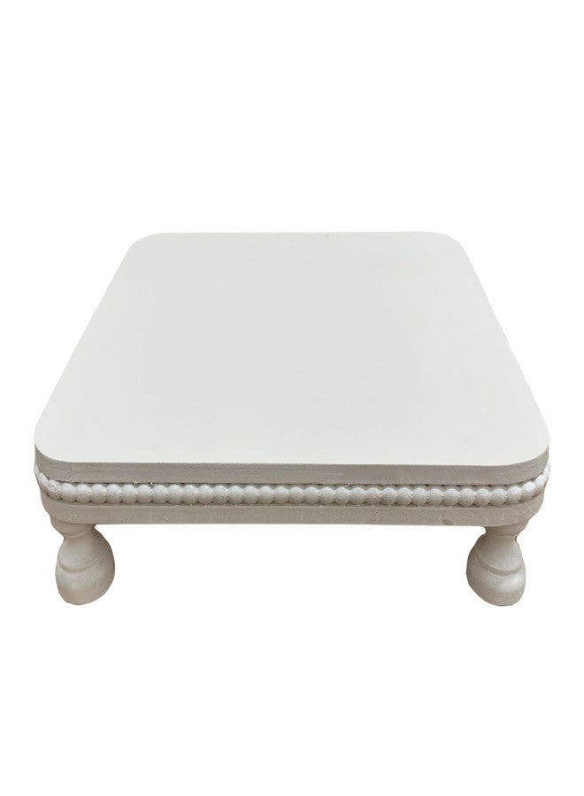 dwellington Farmhouse Display Wood Riser, 12" Decorative Beaded Pedestal Stand, Square Tiered Tray Decor for Kitcher Decor, Countertop (White) - Image 5