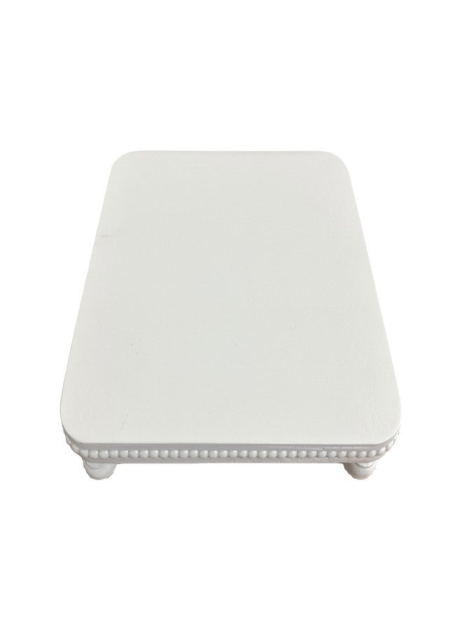 dwellington Farmhouse Display Wood Riser, 12" Decorative Beaded Pedestal Stand, Square Tiered Tray Decor for Kitcher Decor, Countertop (White) - Image 2