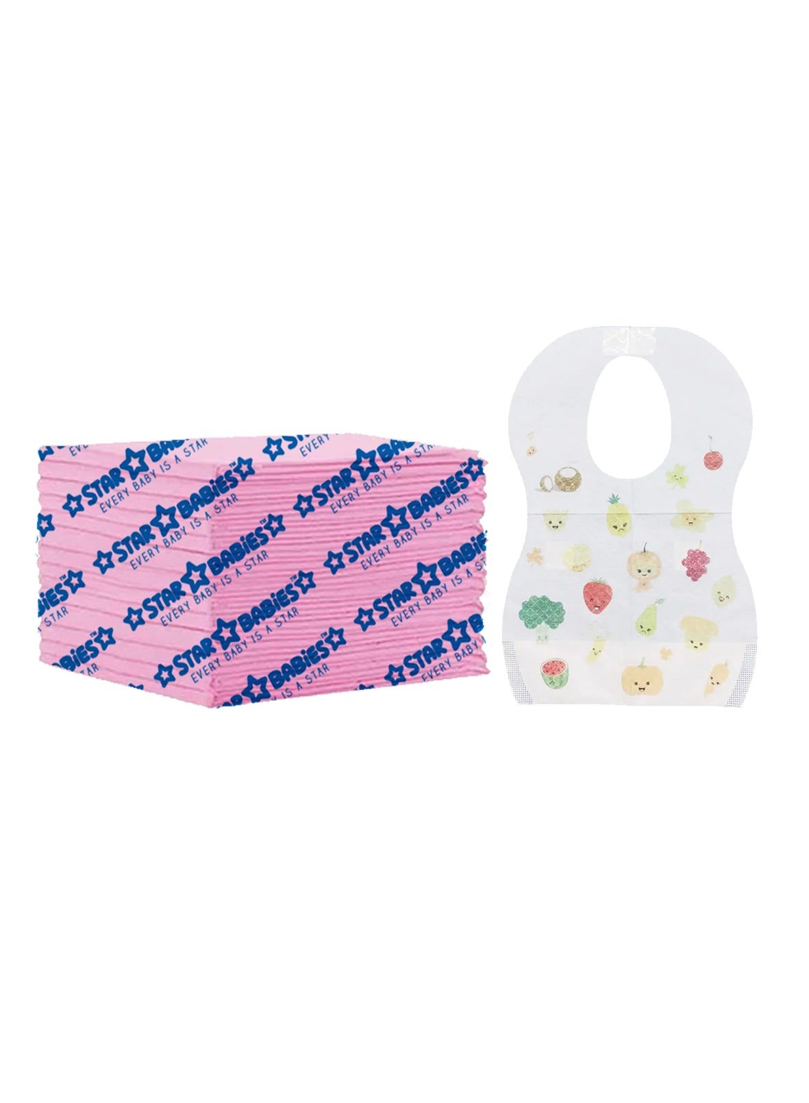 Star Babies Disposable Combo pack -Disposable Bibs pack of 20 with Changing Mat 15pcs-Fruits