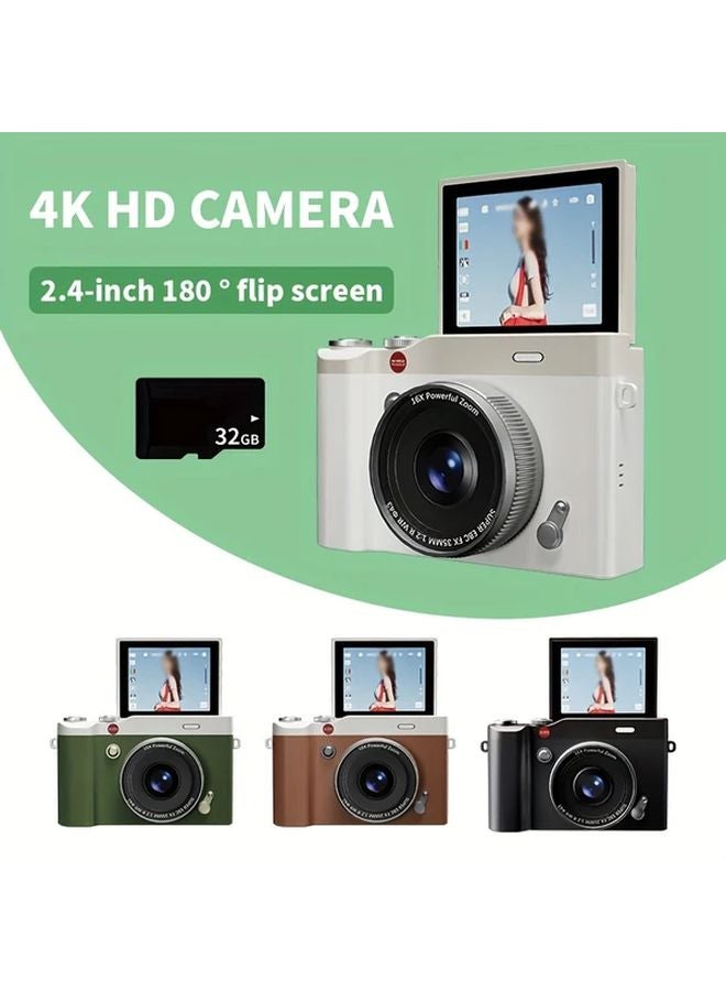 Brown Retro Flip Digital Camera 32GB Memory Card Lanyard Rechargeable Selfie Student Gift - Image 3