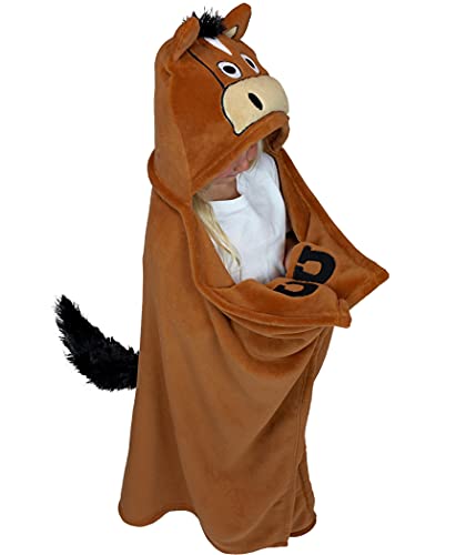 Lazy One Wearable Hooded Blanket for Kids, Animal Hooded Blanket (Horse, Brown) - Image 1