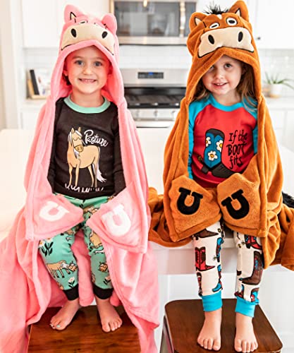 Lazy One Wearable Hooded Blanket for Kids, Animal Hooded Blanket (Horse, Brown) - Image 4