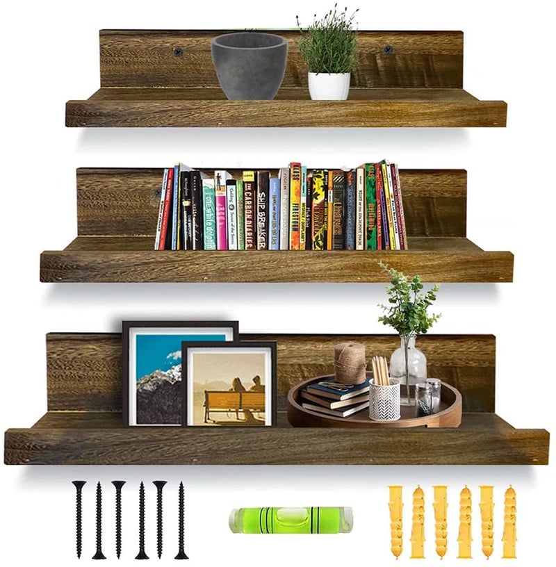 ODEJIA 16 inch Floating Shelves Rustic Wall Shelves Set of 3 Enhanced Wall Mounted Shelf for Kitchen Bedroom Bathroom Decor Storage Shelves