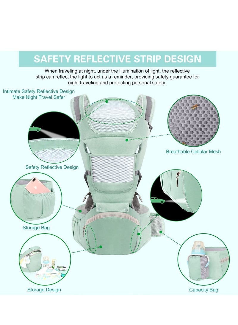 Captaintech Carrier Ergonomic Infant Carrier with Hip Seat Kangaroo Bag Soft Baby Carrier Newborn to Toddler 7-66lbs Front and Back Baby Holder Carrier for Men Dad Mom - Image 3
