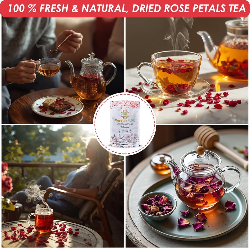 Cure Wid Pure Certified Organic Dried Rose Petals - 4oz Food-Grade Edible Flowers for Tea, Cocktails, Baking, and Skincare - Image 3
