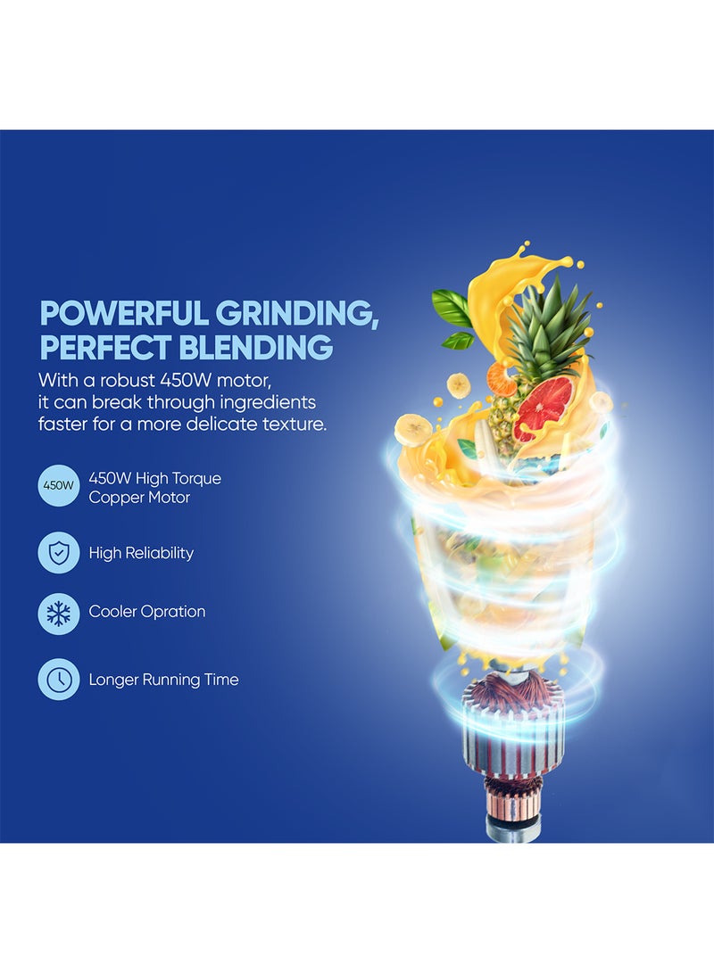 NIKAI 2-In-1 Blender,Unbreakable Pc Jar & 1 mill with 2 Sppeds With Pulse Function, 4 Piece Stainless Steel Blade, Easy To Clean Detachable Parts, Perfect For Blending And Grinding 1.5 L 600 W NB2511AX White - Image 3
