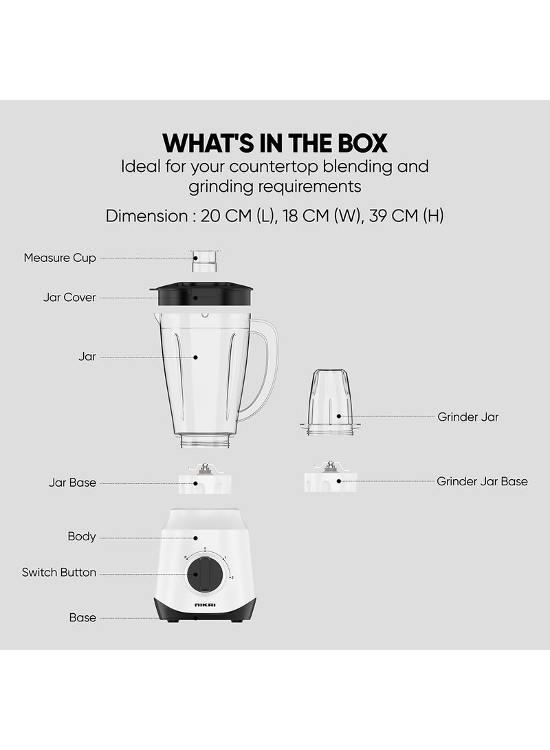 NIKAI 2-In-1 Blender,Unbreakable Pc Jar & 1 mill with 2 Sppeds With Pulse Function, 4 Piece Stainless Steel Blade, Easy To Clean Detachable Parts, Perfect For Blending And Grinding 1.5 L 600 W NB2511AX White - Image 5