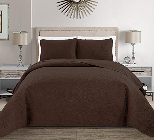 Linen Plus Linen Plus King/California King 3pc Over Size Embossed Coverlet Bedspread Set Dark Brown  - Image 1