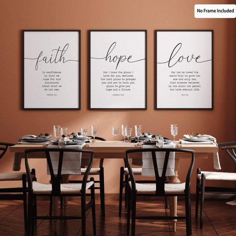 Al Raied ARS® 3 Piece Canvas Faith Hope and Love Bible Verses Wall Art Decor - Image 3