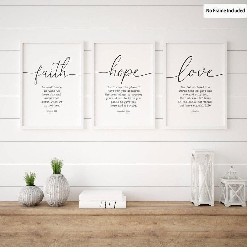 Al Raied ARS® 3 Piece Canvas Faith Hope and Love Bible Verses Wall Art Decor - Image 4