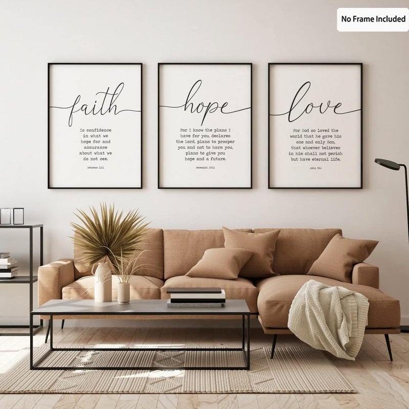 Al Raied ARS® 3 Piece Canvas Faith Hope and Love Bible Verses Wall Art Decor - Image 2