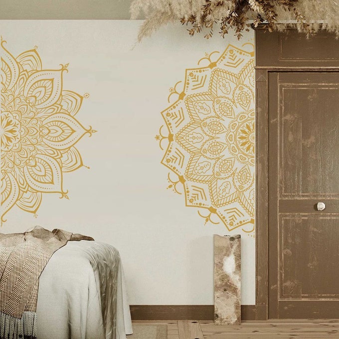 HALF MANDALA WALL DECAL MANDALA WALL STICKER MANDALA DECALS FOR WALLS FLOWER WALL STICKERS REMOVABLE PEEL AND STICK WALL DECALS FOR BEDROOM LIVING ROOM YOGA STUDIO DECOR
