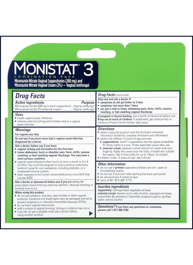 Monistat 3-Day Yeast Infection Treatment Suppositories + Itch Relief Cream, 7 Piece Set  - Image 2