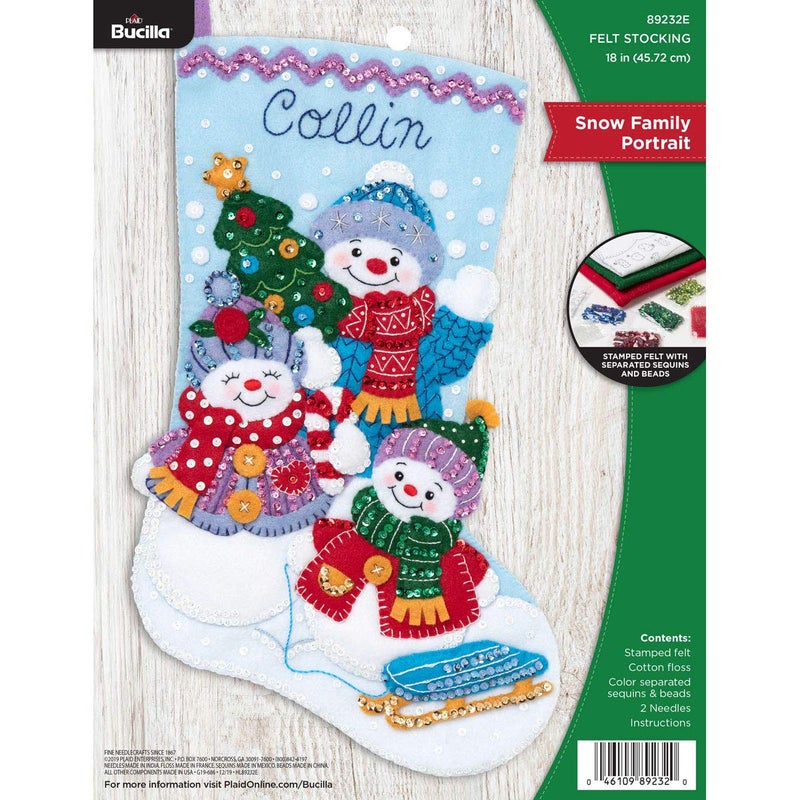 Bucilla Bucilla Felt Applique Christmas Stocking Kit 18 Snow Family Portrait 
