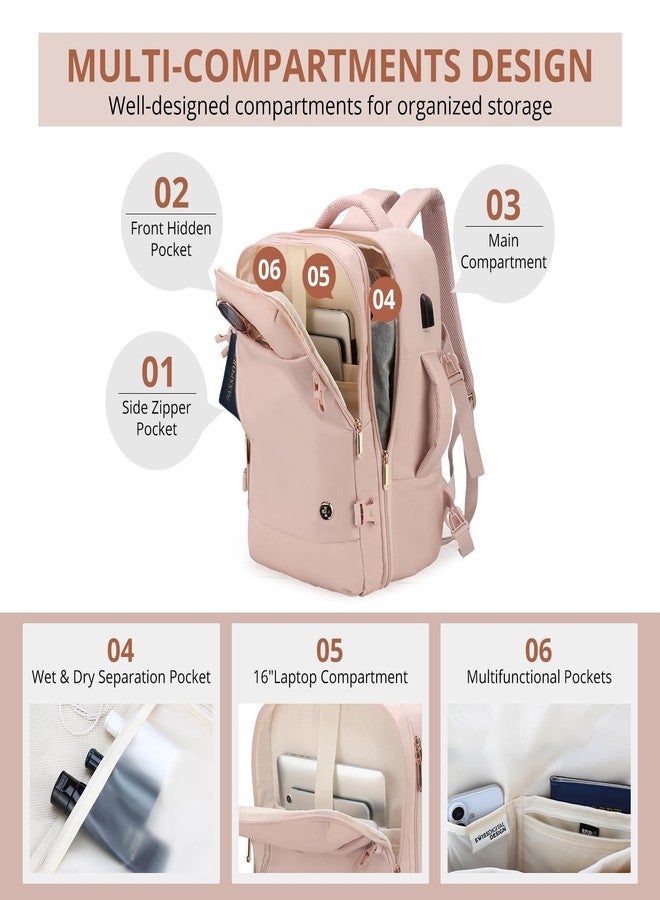 Swissdigital Design Travel Laptop Backpack for Women, 36L Carry On Backpack with USB Charging Port, RFID Protection & Wet-Dry Separation, TSA Friendly Fits 16 Inch Laptop, Pink | SD1749-81 - Image 4