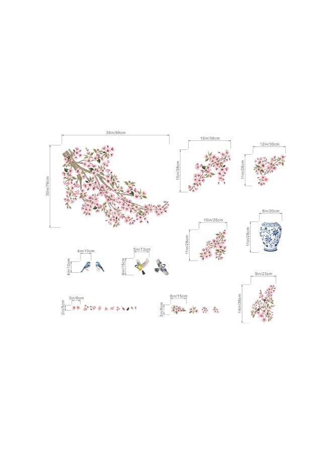 S-TOP Cherry Blossom Wall Decals for Bedroom: Peel and Stick Pink Flower Bird Tree Branch Wall Stickers - Living Room Bathroom for All Adults - Image 2