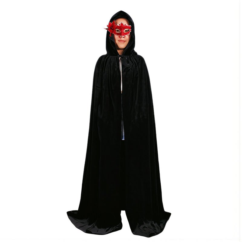 Halloween Hooded Velvet Cape 170cm Long Cosplay Costume for Party Masquerade Dress Up - Image 2