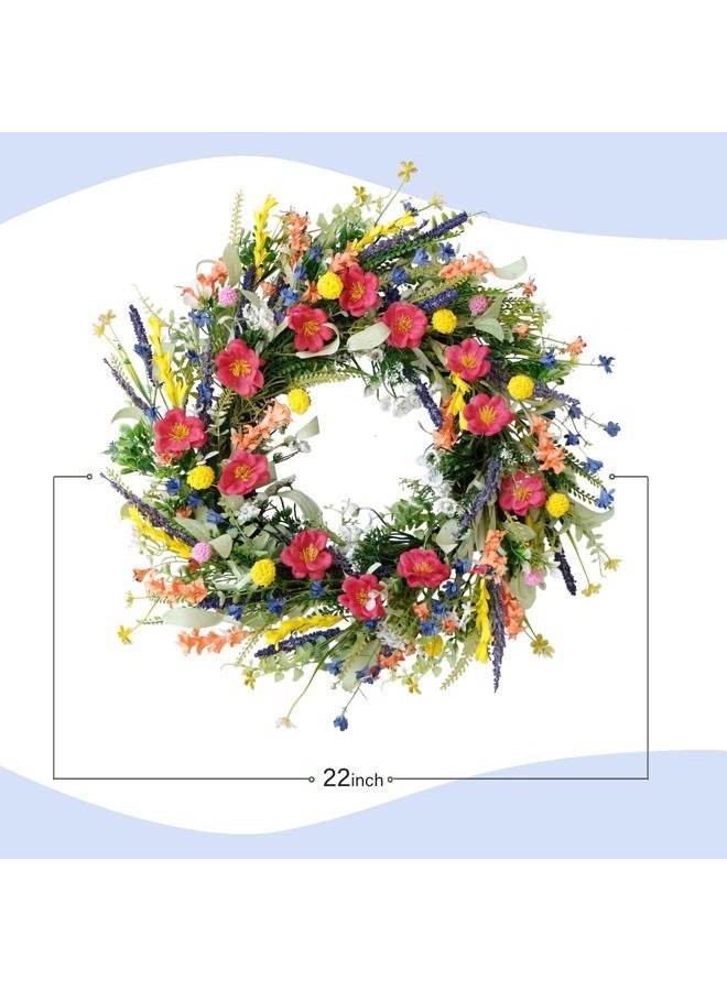 Tempus Flower and Lavender Wreath 22'' Wildflower Wreath Spring and Summer Wreath Artificial Spring Wreath Paper Summer Wreath for Front Door Home Wall Wedding Holiday Farmhouse Holiday Decoration - Image 3