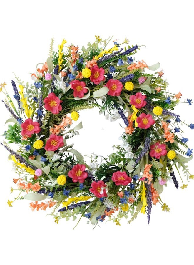 Tempus Flower and Lavender Wreath 22'' Wildflower Wreath Spring and Summer Wreath Artificial Spring Wreath Paper Summer Wreath for Front Door Home Wall Wedding Holiday Farmhouse Holiday Decoration - Image 1