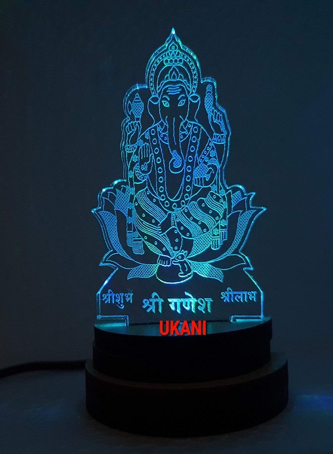 UKANI 3D USB Ganesh Ji Lamp for Car/Office/Desktop/Gift/Table Top 7 Color Change Light Size 3 Inch - Image 2