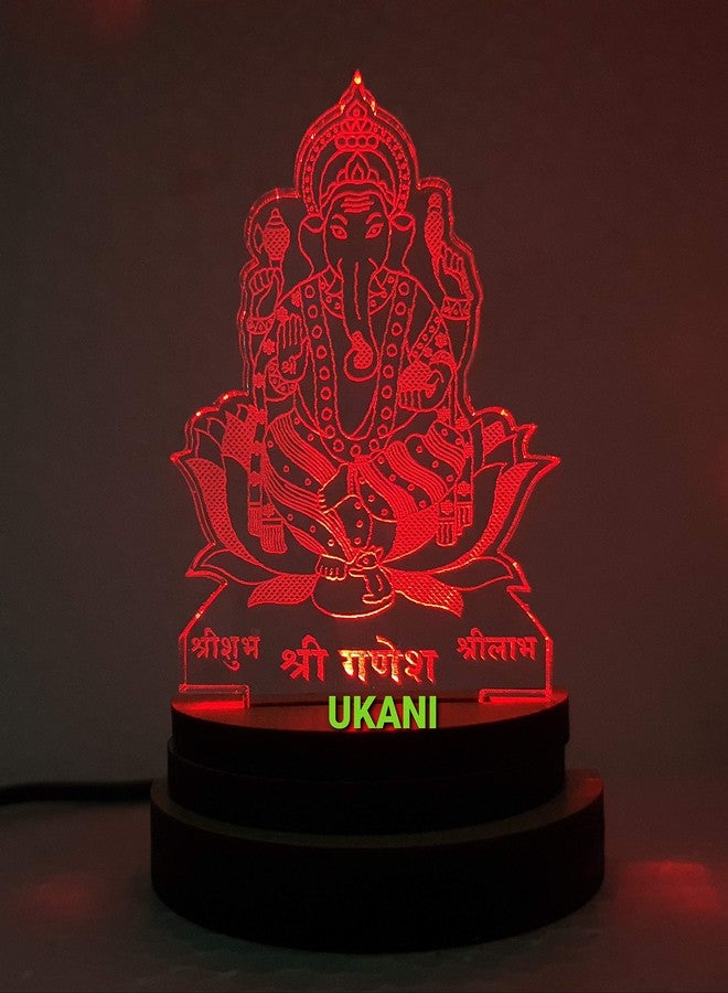 UKANI 3D USB Ganesh Ji Lamp for Car/Office/Desktop/Gift/Table Top 7 Color Change Light Size 3 Inch - Image 1