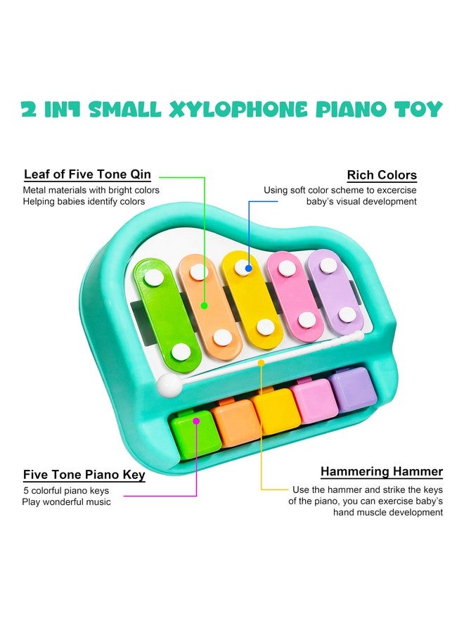 VGRASSP 2 in 1 Small Xylophone and Piano Toy for Kids with Colorful Keys and Drum Sticks - Musical Instrument Toy for Baby and Toddlers - Turquoise - Image 5