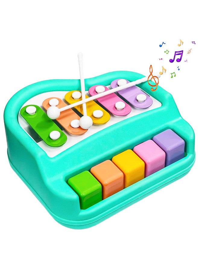 VGRASSP 2 in 1 Small Xylophone and Piano Toy for Kids with Colorful Keys and Drum Sticks - Musical Instrument Toy for Baby and Toddlers - Turquoise - Image 1