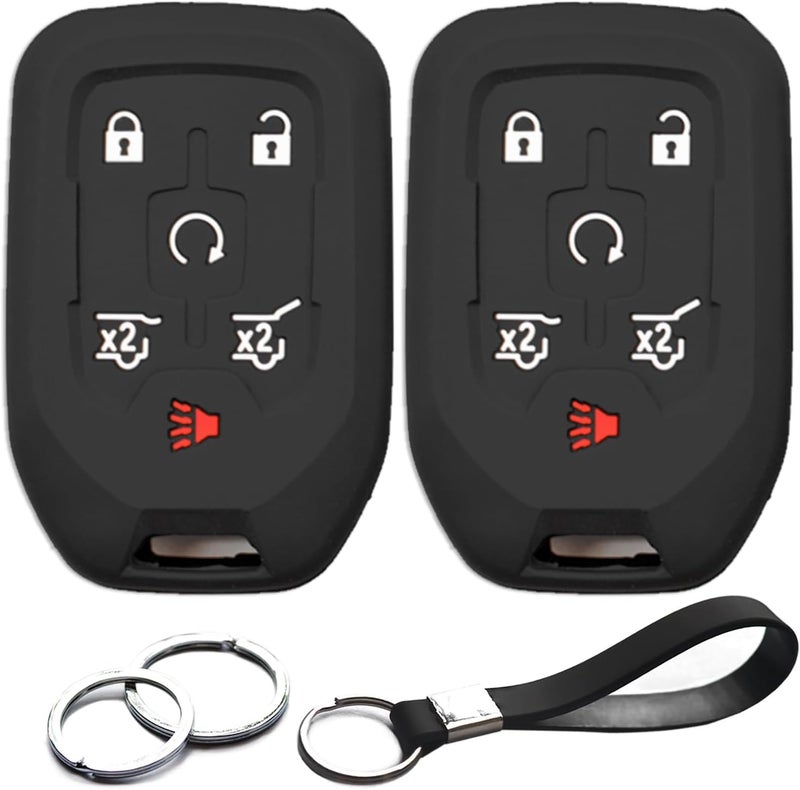 INFIPAR 2pcs Compatible with Chevy Chevrolet Suburban Tahoe Suburban 3500 HD Terrain Yukon XL 1500 Black Key Fob Cover Case Key Chain Protector Keyless Remote Holder - Image 1