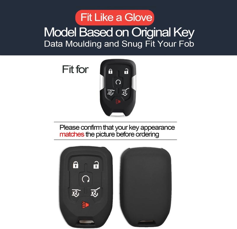 INFIPAR 2pcs Compatible with Chevy Chevrolet Suburban Tahoe Suburban 3500 HD Terrain Yukon XL 1500 Black Key Fob Cover Case Key Chain Protector Keyless Remote Holder - Image 2