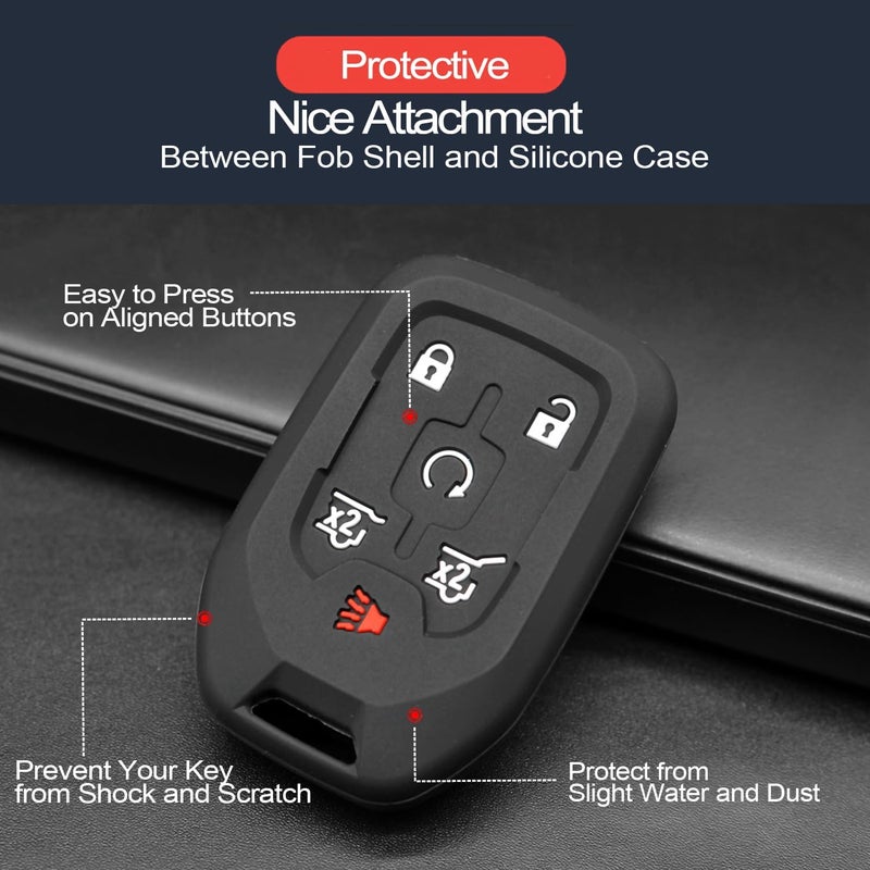 INFIPAR 2pcs Compatible with Chevy Chevrolet Suburban Tahoe Suburban 3500 HD Terrain Yukon XL 1500 Black Key Fob Cover Case Key Chain Protector Keyless Remote Holder - Image 4