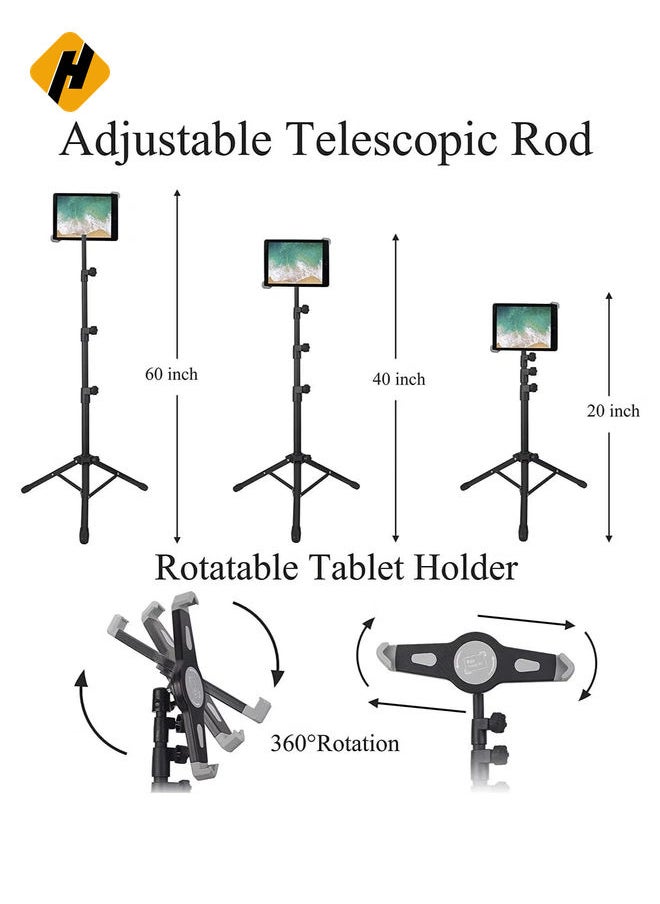 HuHa - IPad and Mobile Phone Tripod Stand,Height Adjustable 20 to 60 Inch with 360 Degree Rotating Tablet Holder for iPad Air,iPad Pro and More 9.5 to 14.5 Inch Tablets, Coming with Carrying Bag - Image 1