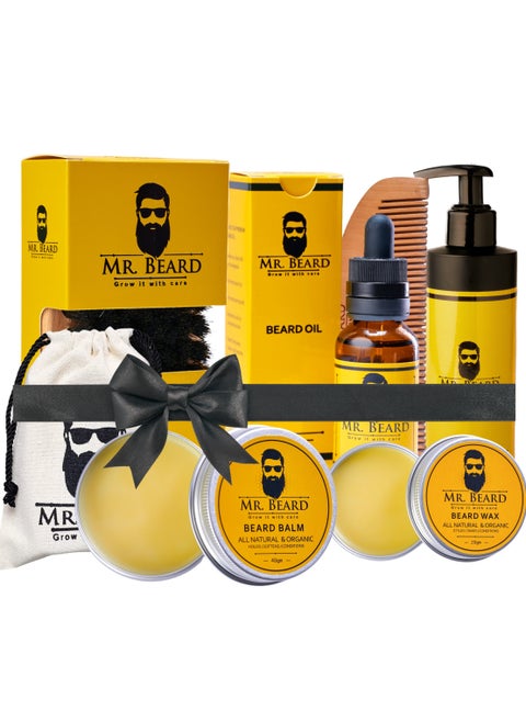 Master's Beard Care Kit for Men with Bristle Beard Brush, Wooden Beard Comb, Beard Balm, Beard Oil, Beard Wax, Beard Shampoo - Packaging May Vary