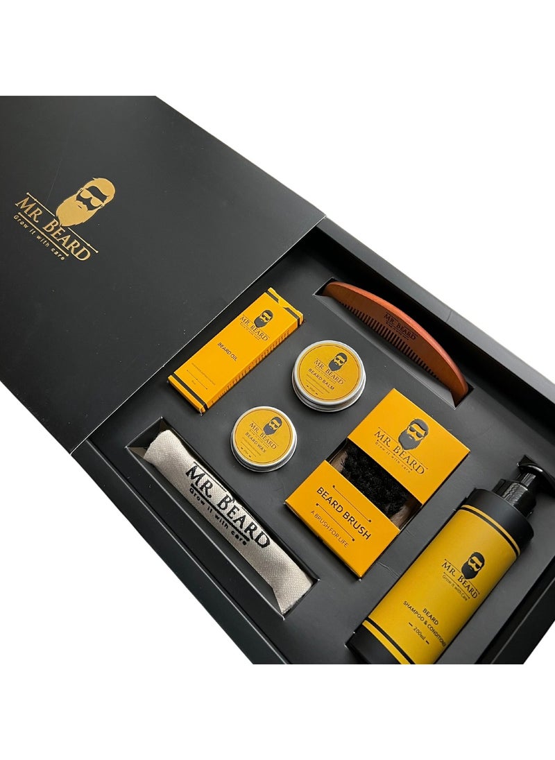 Master's Beard Care Kit for Men with Bristle Beard Brush, Wooden Beard Comb, Beard Balm, Beard Oil, Beard Wax, Beard Shampoo - Packaging May Vary