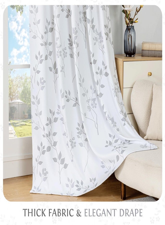 Beauoop Floral 100% Blackout Curtains 96 Inches Long 2 Panels for Bedroom Living Room Grey White Flower Patterned Room Darkening Thermal Insulated Soundproof Rod Pocket Back Tab Window Drapes, 52X96 - Image 4