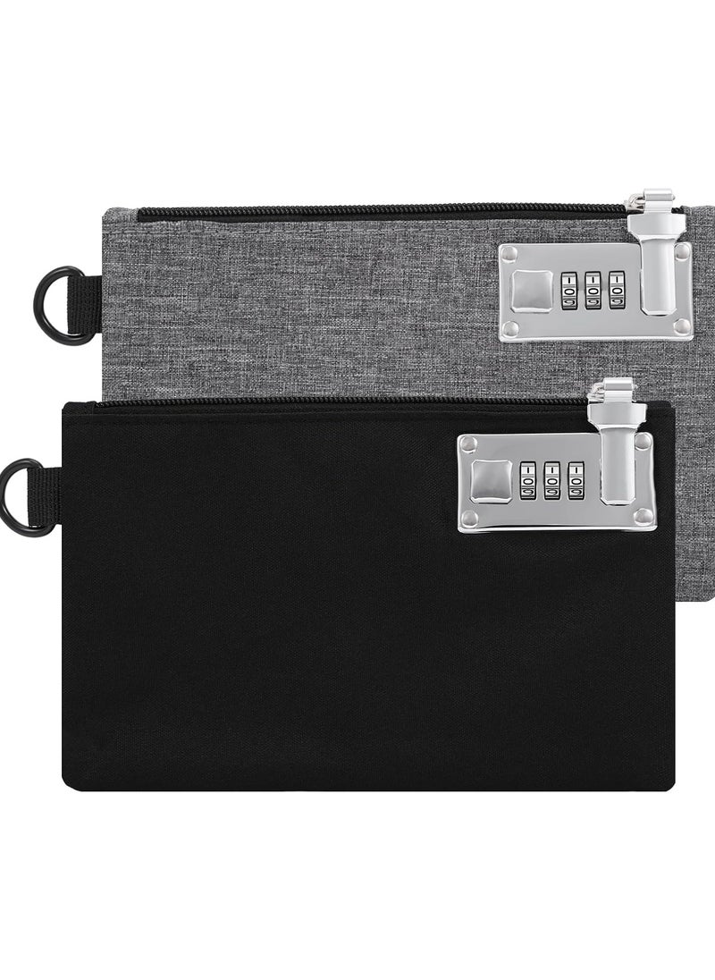 Oasisgalore 2pcs Lockable Money Bag - 5x8 Inch Zippered Security Pouch (Black & Grey)  - Image 1