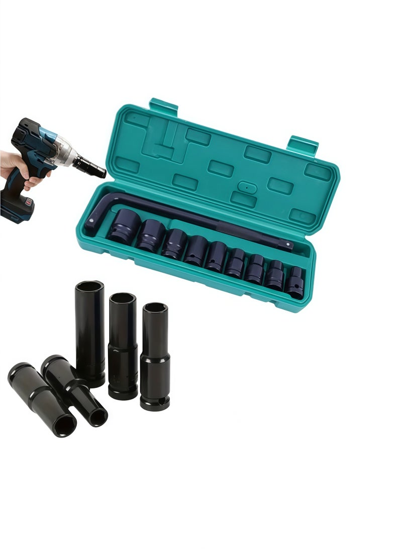 ACEBON 10-Piece Set of 8-17mm/8-24mm Electric Socket Wrenches, Impact Wrenches, Adapters, and Manual Tool Sets. Short, Thickened High-Carbon Steel Construction, Elegant Black Finish. Suitable for Garage Tool Repair. Compatible With Wrench Adapters and Electric/Manual Tool Sets. - Image 1
