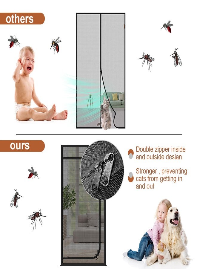 Dixutzi Reinforced Cat Screen Door Fits Door Size 32''x 80'', Heavy Duty Pets Proof Screen Door with Zipper, Prevent Dogs Cats Running Out from Home (Black) - Image 3