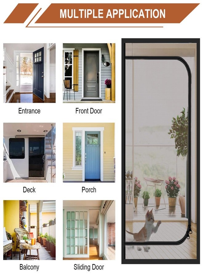 Dixutzi Reinforced Cat Screen Door Fits Door Size 32''x 80'', Heavy Duty Pets Proof Screen Door with Zipper, Prevent Dogs Cats Running Out from Home (Black) - Image 2