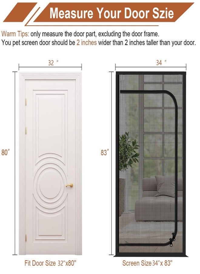 Dixutzi Reinforced Cat Screen Door Fits Door Size 32''x 80'', Heavy Duty Pets Proof Screen Door with Zipper, Prevent Dogs Cats Running Out from Home (Black) - Image 4