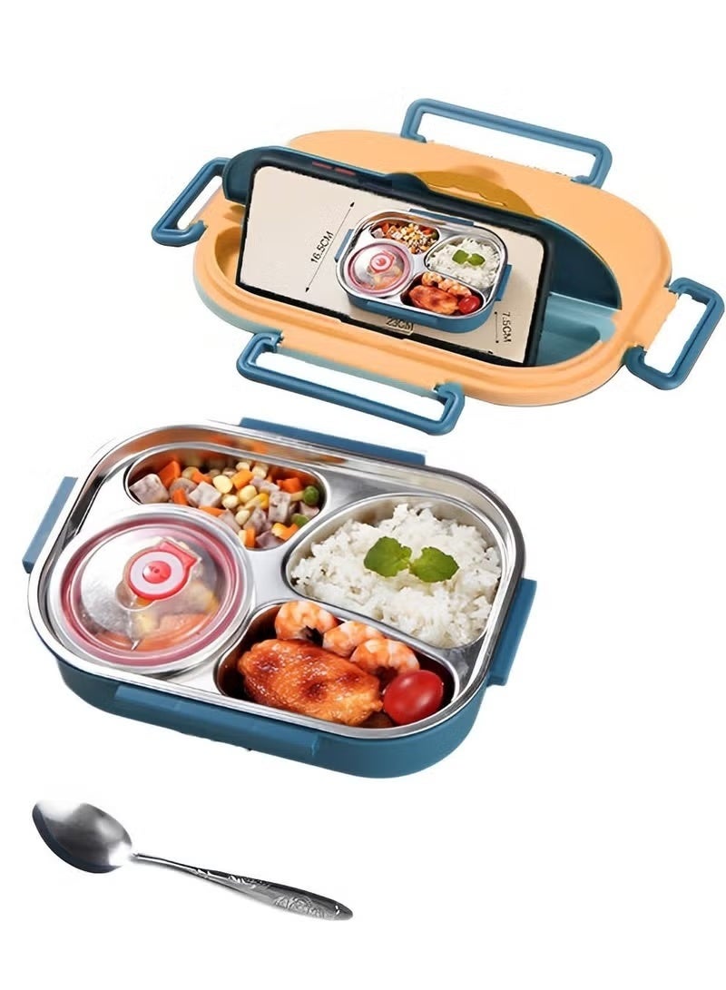 EETU Stainless Steel Portable Lunch Box With 4 Compartments,Leak Proof,Water-fillable Bento Lunch Box,Stainless Steel Cutlery Set,Bento Box - Image 1
