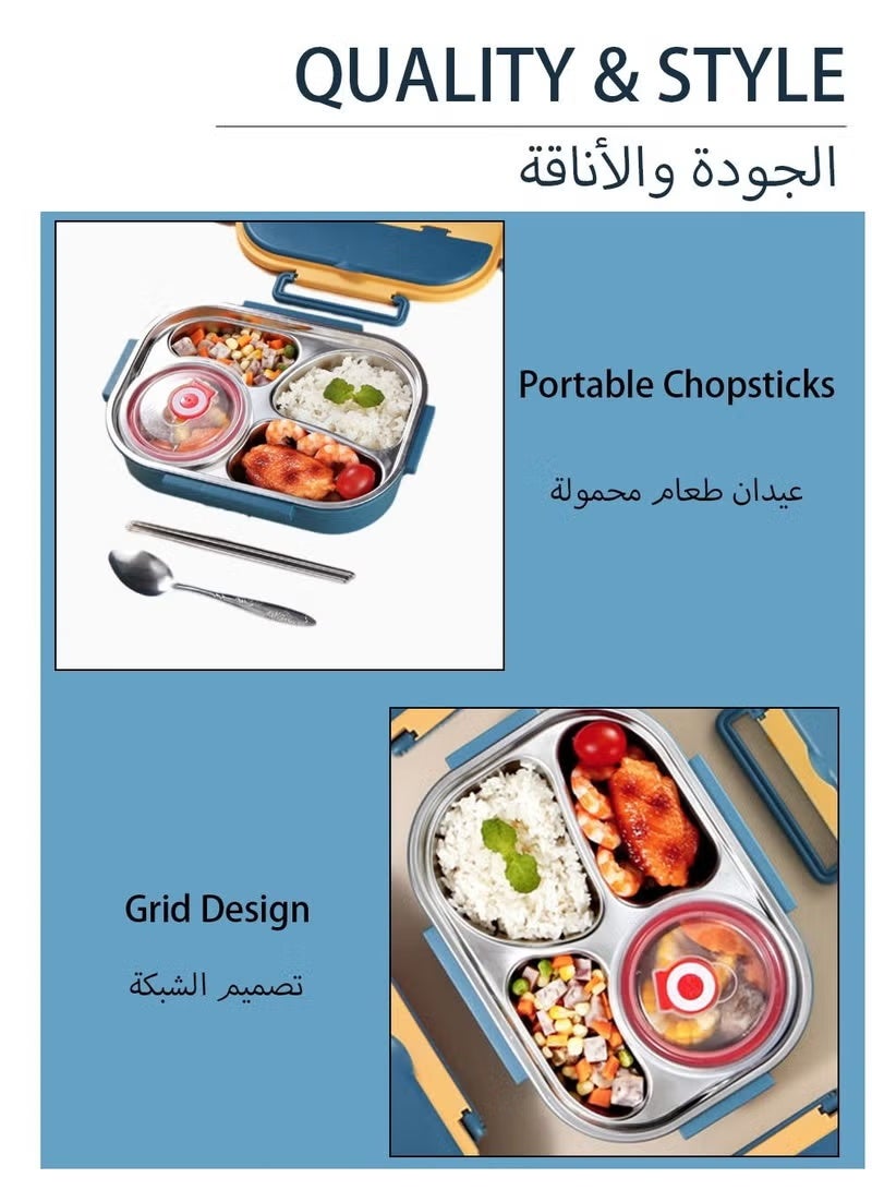 EETU Stainless Steel Portable Lunch Box With 4 Compartments,Leak Proof,Water-fillable Bento Lunch Box,Stainless Steel Cutlery Set,Bento Box - Image 4